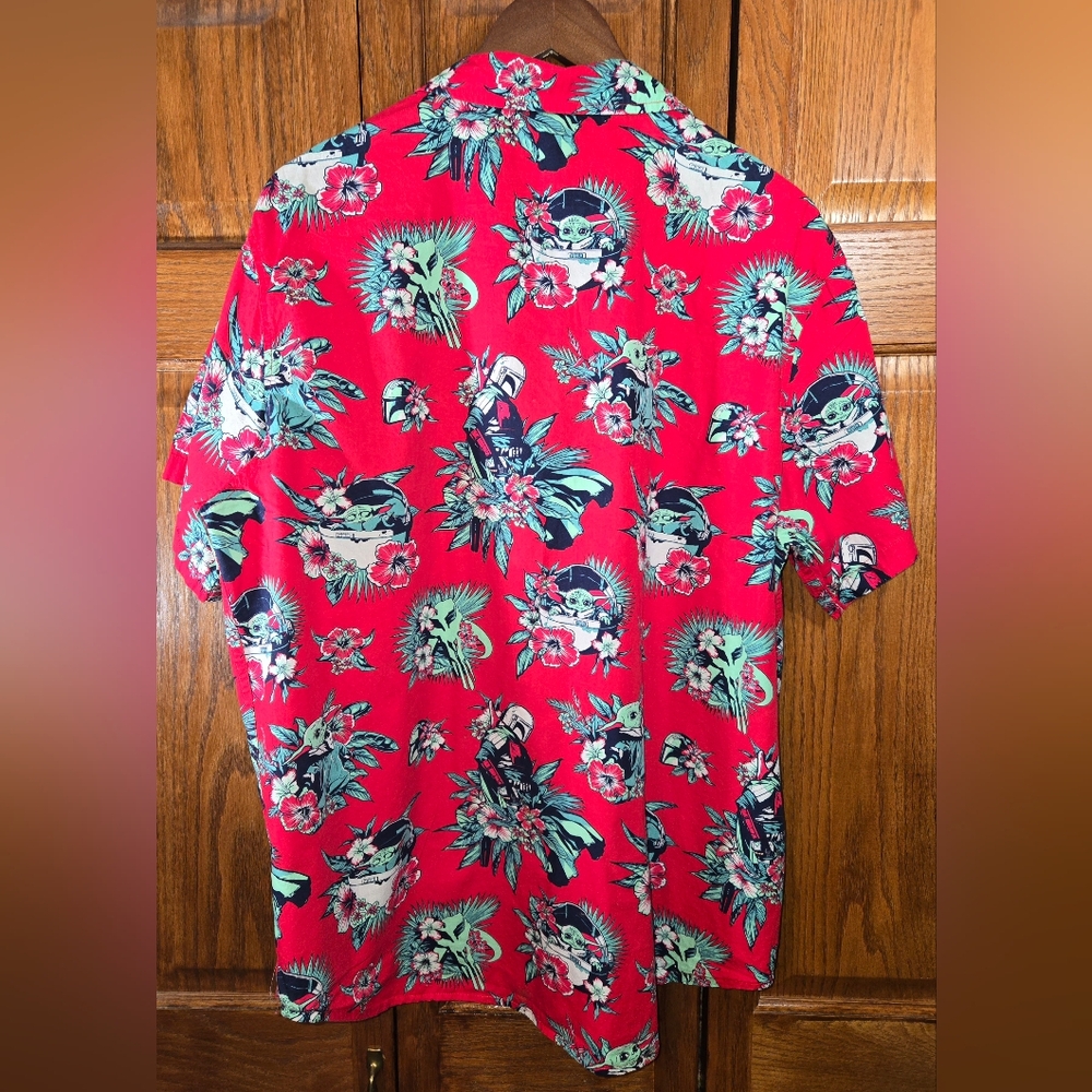 Star Wars Baby Yoda Boba Fett Hawaiian Shirt Floral Aloha Sz L - Picture 5 of 5